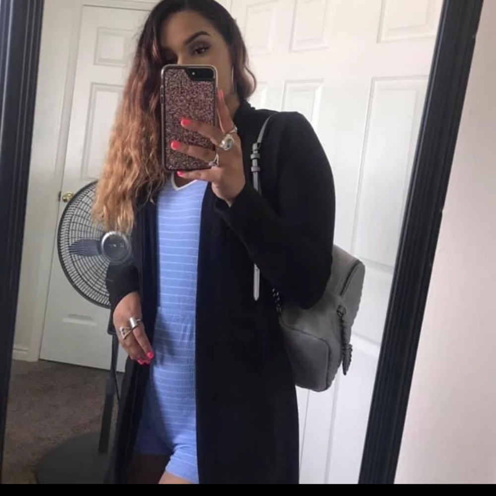 Blue and white striped romper